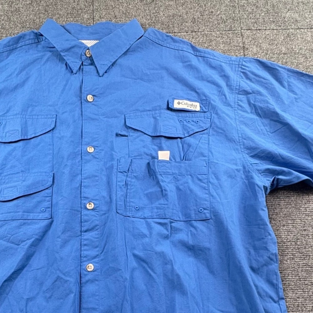 Columbia PFG Mens XL Blue Short Sleeve Fishing Shirt Cotton Ventilated